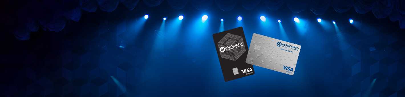 Floating cards on a concert lit background