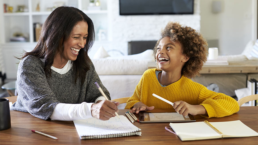 Mother and daughter doing homework