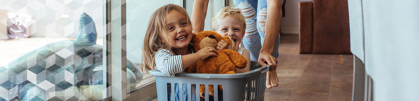 Mother and kids playing at home.